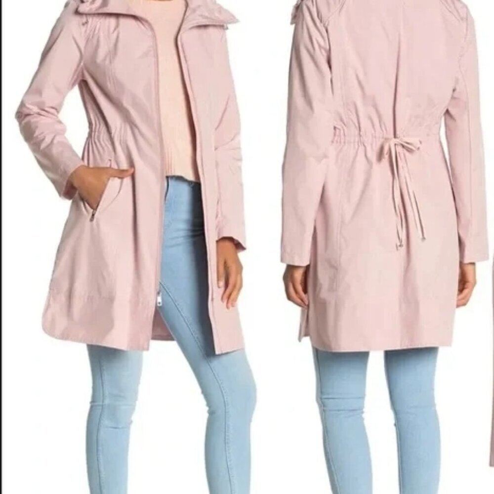 Cole Haan women signature packable hooded rain jacket lightweight canyon rose